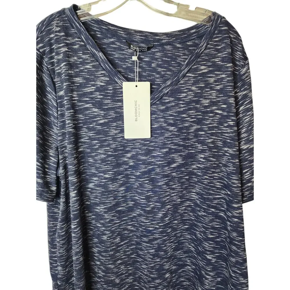 BloomChic 2X Marled V-Neck Tee, NWT, Navy Blue